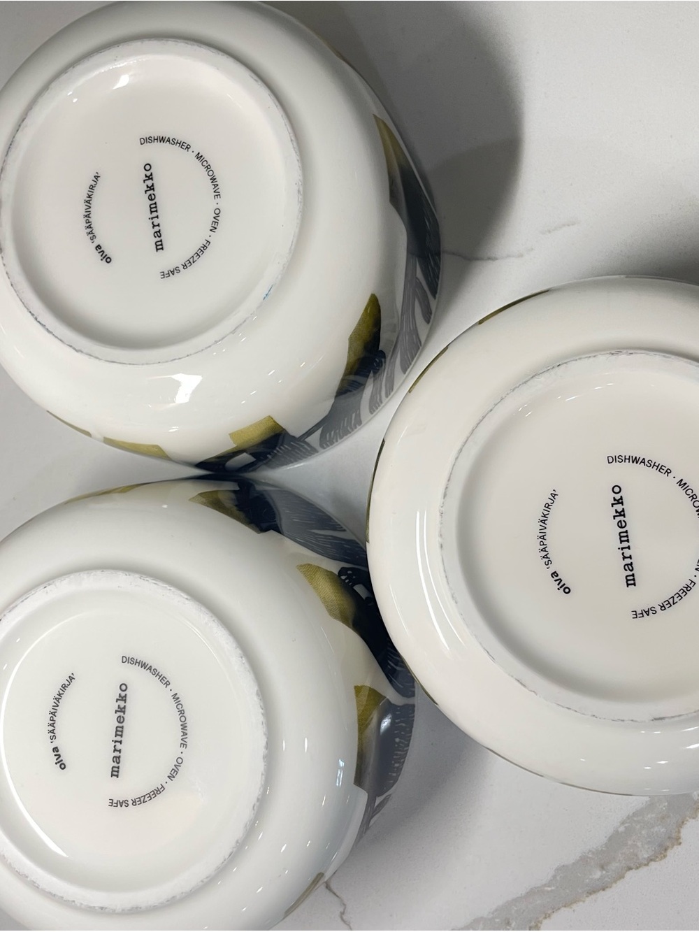 Marimekko Oiva Saapaivakirja 3pc Black and White Tree Motif 5in Ceramic Bowls - Picture 9 of 13